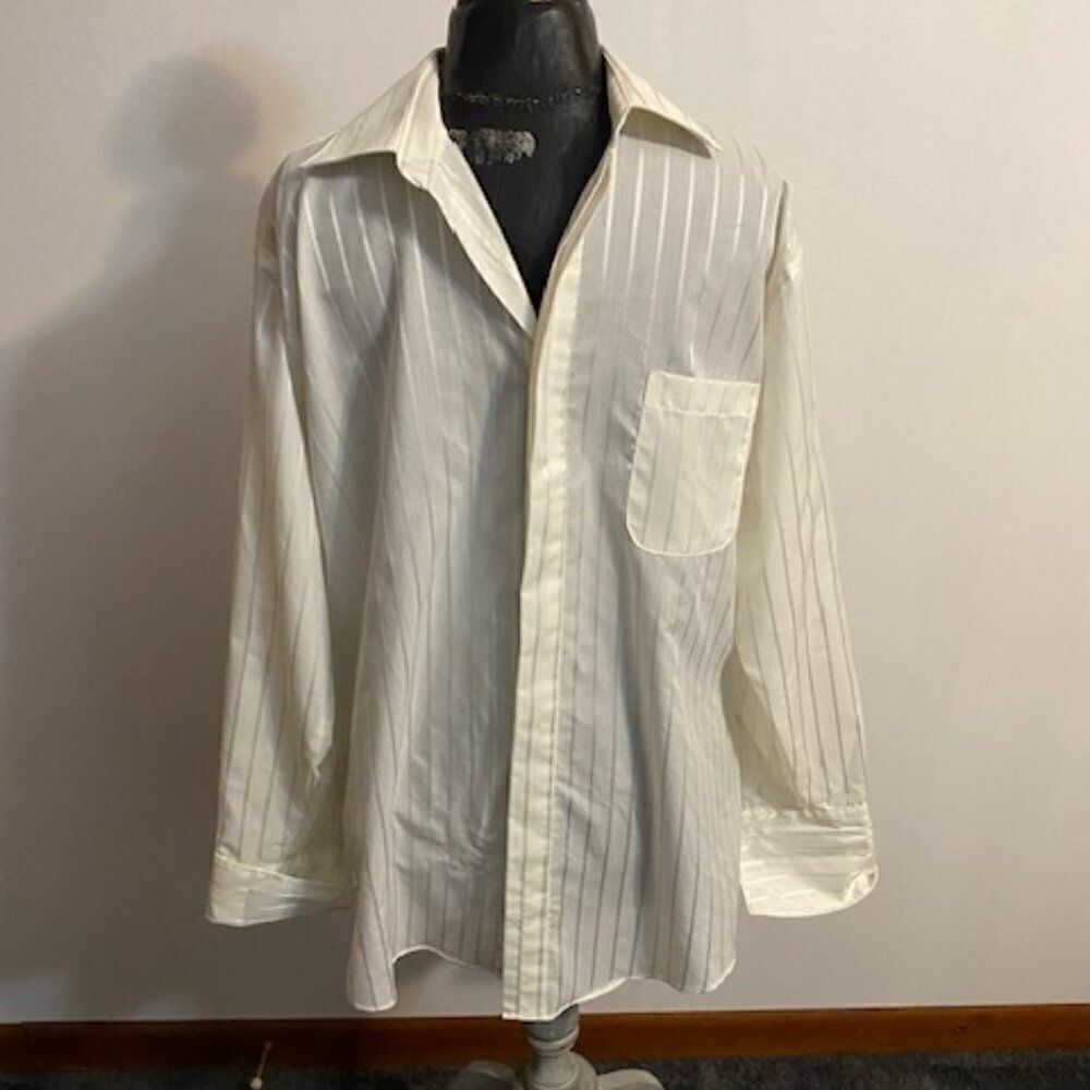 Lucasini Cream Single Needle Tailoring stripe dress shirt, size 16 1/2